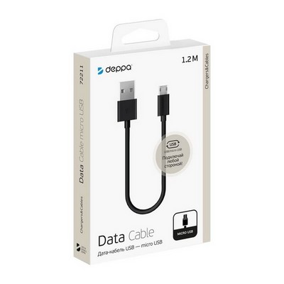 USB дата-кабель Deppa D-72211 microUSB 1.2м Черный - фото 5138