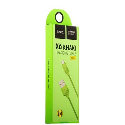 USB дата-кабель Hoco X6 Khaki MicroUSB (1.0 м) Зеленый - фото 5181