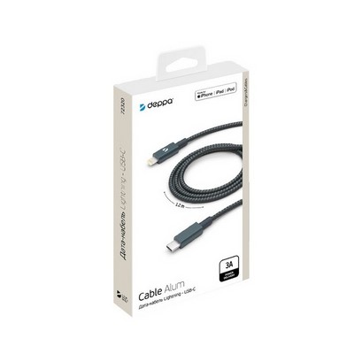 USB дата-кабель Deppa MFI Lightning to Type-C алюминий/ нейлон D-72320 (1.2м) Графитовый - фото 11561