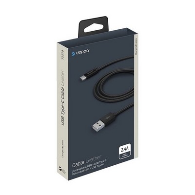USB дата-кабель Deppa Leather Type-C алюминий/ экокожа D-72270 (1.2м) Черный - фото 11562