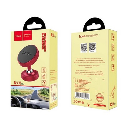 Автомобильный держатель Hoco CA36 Plus Dashboard metal magnetic in-car holder магнитный универсальный красный - фото 12885