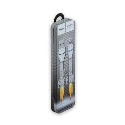 Дата-кабель USB Hoco U14 Steel man Lightning (1.2 м) Белый - фото 5208