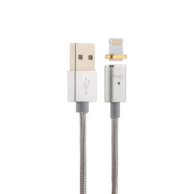 USB дата-кабель Hoco U16 Magnetic adsorption Lightning (1.2 м) Серебристый - фото 5213
