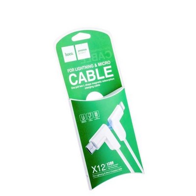 USB дата-кабель Hoco X12 One Pull Two L Shape Magnetic Adsorption Cable 2в1 Lightning&microUSB (1.2м) White - фото 5285