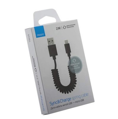 USB дата-кабель Deppa D-72215 витой USB - microUSB 2-сторонние коннекторы (USB 2.0/ 2А) 2м Черный - фото 5371