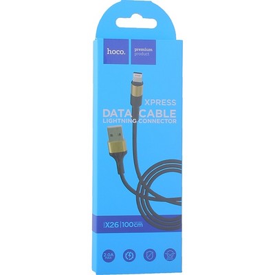 USB дата-кабель Hoco X26 Xpress charging data cable Lightning (1.0 м) Black & Gold - фото 5379