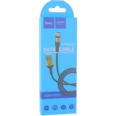 USB дата-кабель Hoco X26 Xpress charging data cable MicroUSB (1.0 м) Black & Gold - фото 5382