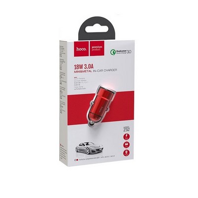 Разделитель автомобильный Hoco Z32 Speed Up single port QC3.0 car charger (USB: 3.6V-6.5V & 3A) Красный - фото 18311