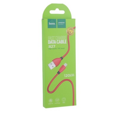 USB дата-кабель Hoco X27 Excellent charge charging data cable Lightning (1.2 м) Red Красный - фото 5425