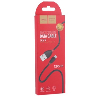 USB дата-кабель Hoco X27 Excellent charge charging data cable MicroUSB (1.2 м) Black Черный - фото 5426