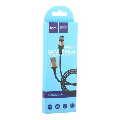USB дата-кабель Hoco X26 Xpress charging data cable Type-C (1.0 м) Black & Gold - фото 5435