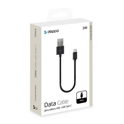 Дата-кабель USB Deppa D-72314 USB A - Type-C (USB 2.0/ 2.4А) 3м Черный - фото 19893