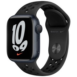 Умные часы Apple Watch Nike Series 7 GPS, 41 мм, алюминий цвета «тёмная ночь», спортивный ремешок Nike цвета «антрацитовый/чёрный» MKN43