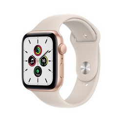 Умные часы Apple Watch SE GPS, 44 мм, алюминий золотого цвета, спортивный ремешок цвета «сияющая звезда» MKQ53