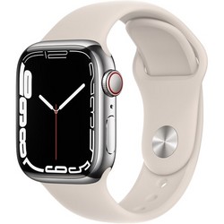 Умные часы Apple Watch Series 7 GPS + Cellular, 41mm Silver Stainless Steel Case with Starlight Sport Band MKU93