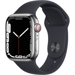 Умные часы Apple Watch Series 7 GPS + Cellular, 41mm Silver Stainless Steel Case with Midnight Sport Band MKU83