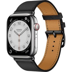 Умные часы Apple Watch Hermes GPS + Cellular, 45mm Silver Stainless Steel Case with Noir Swift Leather Single Tour MX2R2
