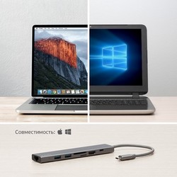 Переходник Deppa Type-C Hub 7в1 (73127) Type-C to USB3.0x2/ HDMI/ RJ45/ microSD/ SD для MacBook Графитовый