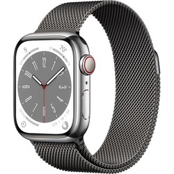 Умные часы Apple Watch Series 8, 41 мм, корпус из нержавеющей стали, миланский сетчатый браслет, «серый космос» ML743