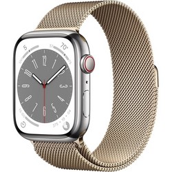 Умные часы Apple Watch Series 8, 45 мм, корпус из нержавеющей стали, миланский сетчатый браслет, золото ML763