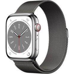 Умные часы Apple Watch Series 8, 45 мм, корпус из нержавеющей стали, миланский сетчатый браслет, «серый космос» ML773