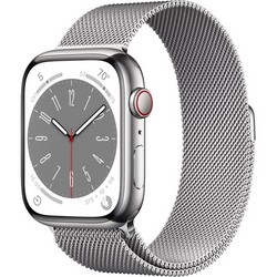 Умные часы Apple Watch Series 8, 45 мм, корпус из нержавеющей стали, миланский сетчатый браслет, серебро ML783