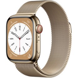 Умные часы Apple Watch Series 8, 41 мм, корпус из нержавеющей стали, миланский сетчатый браслет, золото ML733