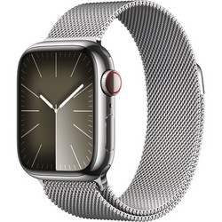 Умные часы Apple Watch Series 9, 41 мм, корпус из нержавеющей стали, миланский сетчатый браслет, серебро