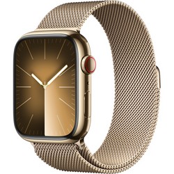 Умные часы Apple Watch Series 9, 45 мм, корпус из нержавеющей стали, миланский сетчатый браслет, золото