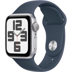 Умные часы Apple Watch SE 2023 GPS, 40 мм, корпус из алюминия серебристого цвета, спортивный ремешок цвета грозовой синий