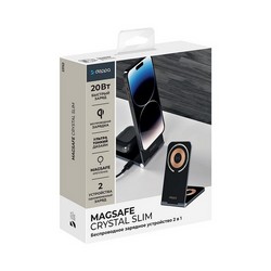 Беспроводное зарядное устройство Deppa 2в1 Magsafe Cristal Slim (D-23152) для Apple iPhone/ Air Pods 20Вт Черный