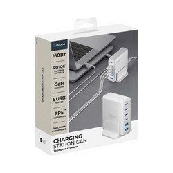 Зарядная станция Deppa 2xUSB + 4xType-C Power Delivery/ QC GAN 160Вт D-11451 (5В/ 3А) Белый