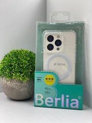 Чехол пластиковый с силиконовыми бортами Berlia magnetic case iPhone 16 Pro (6.3&quot;) прозрачный