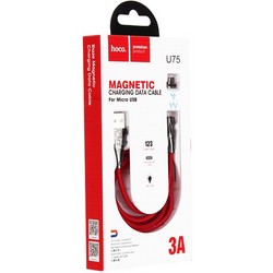 Дата-кабель USB Hoco U75 Magnetic charging data cable for MicroUSB (1.2м) (3A) Красный