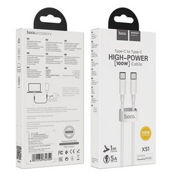 Дата-кабель Hoco X51 High-power 100W charging data cable Type-C to Type-C (20V-5A, 100Вт Max) 1.0 м Белый