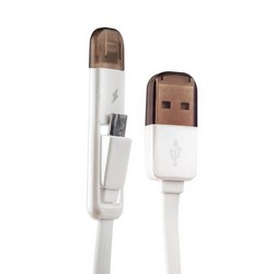 Дата-кабель USB Remax TRANSFORMERS high speed 2в1 lightning & microUSB плоский (1.0 м) белый