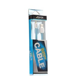 USB дата-кабель Aspor А107 MicroUSB (1.0m) плоский в силиконе 2.1A голубой