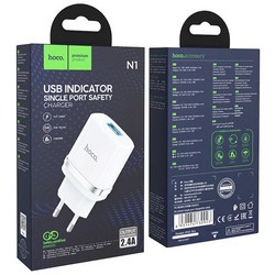 Адаптер питания Hoco N1 Ardent single port charger Apple&Android (USB: 5V max 2.4A) Белый
