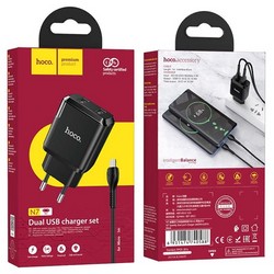 Адаптер питания Hoco N7 Speedy dual port charger с кабелем MicroUSB (2USB: 5V max 2.1A) Черный