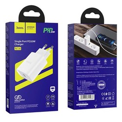 Адаптер питания Hoco N14 Smart Charging single port PD20W+QC3.0 charger (USB-C: 5V max 3A/ 20Вт) Белый