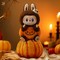 Pop Mart Labubu Sitting Pumpkin Plush Pendant - фото 49443